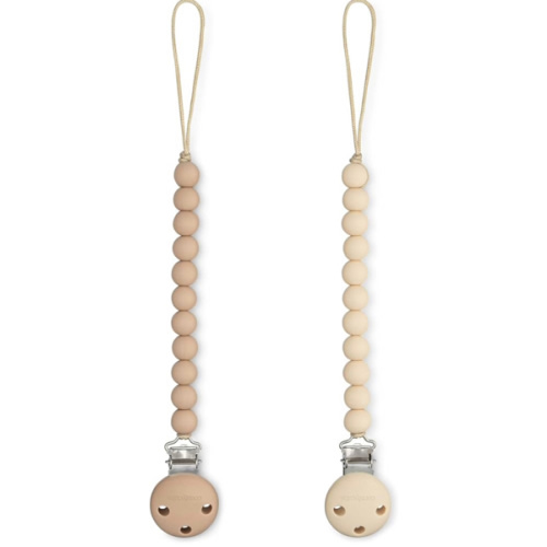 Comfy Cubs Pacifier Clips 2 Pack - 100% Food Grade Silicone Baby Pacifier Clips, BPA & PVC Free - CPSIA Certified, Lightweight and Flexible Baby Gifts - Beige & Light Beige