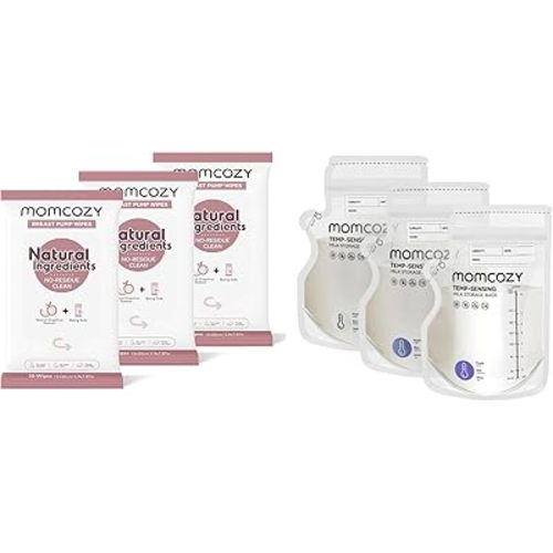 Momcozy Natural Breast Pump Wipes & Momcozy Breastmilk Storage Bag 8Oz