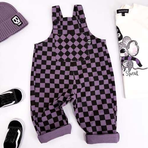 CHECKERBOARD SMOKEY LILAC & BLACK DUNGAREES