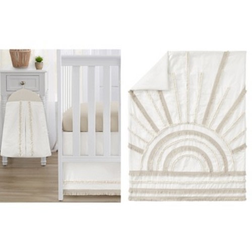 Sweet Jojo Designs Boy Girl Baby Crib Bedding Set - Tufted Sun Ivory and Taupe 4pc