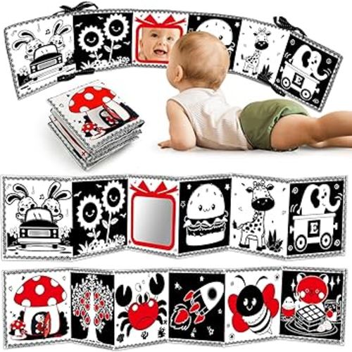 Black and White High Contrast Baby Toys 0-6 6-12 Months Soft Sensory Crinkle Book for Newborn Essentials Brain Development Tummy Time Toys Infant 0-3 3-6 Month Montessori