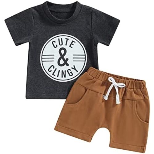 Sejardin Toddler Baby Boy Summer Clothes Cute Letter Print Short Sleeve T Shirt Tops and Stretch Shorts Playwear Outfits