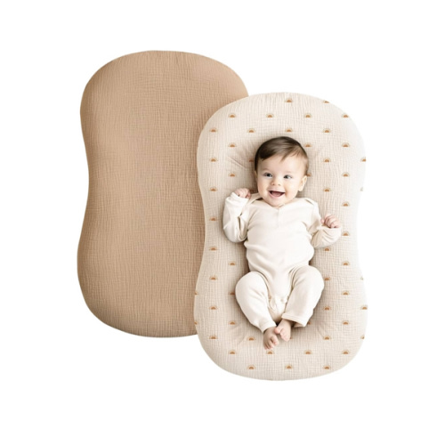 Konssy Muslin Baby Lounger Cover 2 Pack, 100% Cotton Newborn Lounger Cover, Soft and Breathable Baby Nest Slipcover for Boys Girls (Camel,Sun)
