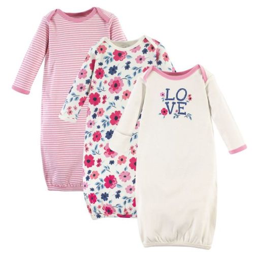 Touched by Nature Baby Girl Organic Cotton Gowns, Garden Floral, 0-6 Months
