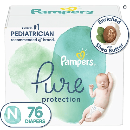  Pampers Pure Protection Diapers Newborn - Size 0, 76 Count,  Hypoallergenic Premium Disposable Baby Diapers : Baby