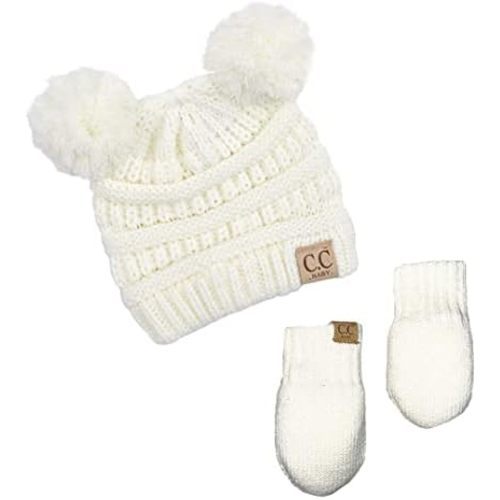 Funky Junque Baby Pom Beanie & Fleece Mittens Set - Warm Winter Essentials - Spring Colors, Classic Neutrals, Pattern Styles