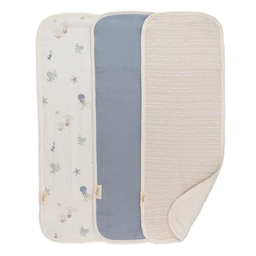Crane Baby Muslin Baby Burp Cloths, Lightweight Absorbent Burp Cloth, Sea Life Jellyfish, Set of 3, 7” x 20”, Newborn Baby Essentials, Burp Cloths Baby Boy, Burp Cloths Baby Girl, Newborn Essentials