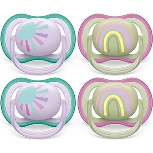 Philips Avent Ultra Air Pacifier - 4 x Light, Breathable Baby Pacifiers for Babies Aged 0-6 Months, BPA Free with Sterilizer Carry Case, SCF085/51