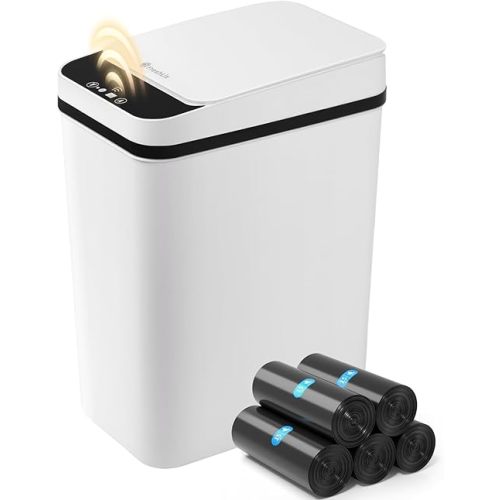 Bathroom Garbage Can with Lid, 2.6 Gallon Diaper Trash Can, Automatic Trash Cans Touchless, Slim Waterproof Smart Commercial Trash Can for Bedroom, Bathroom, Office, Living Room, Toilet, RV