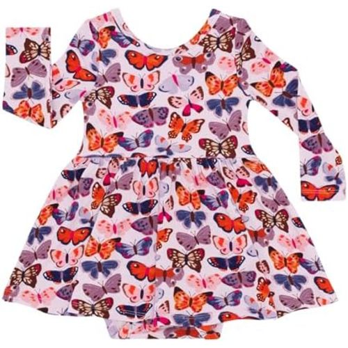 Little Sleepies Long Sleeve Twirl Dress w/Bodysuit, Viscose from Bamboo Baby Girl Dresses, Breathable Baby Summer Clothes