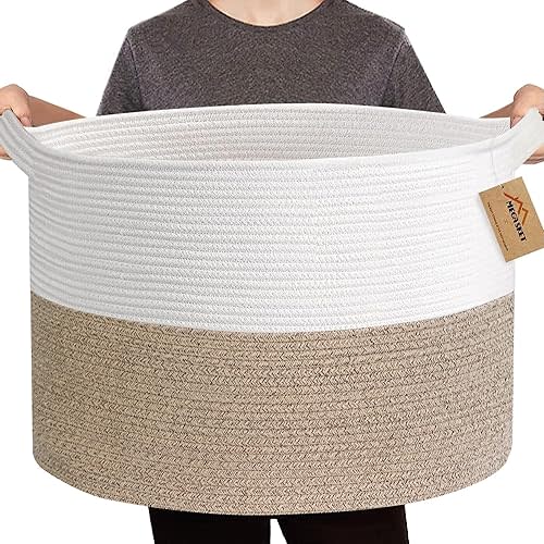 Large Rope Storage Basket, 22" X 22" X 14" Extra Large Woven Baskets for Storage, Cotton Rope Basket for Blankets Toys, Wicker Storage Baskets for Organizing, Wicker Laundry Basket Hamper