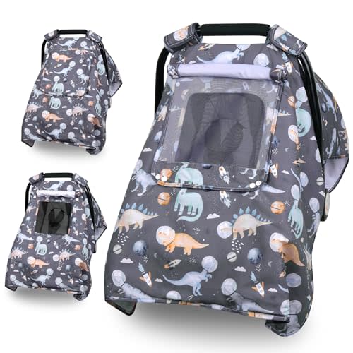 Bnditeu Car Seat Cover Baby, Carseat Covers Baby with 2 Layers Breathable Windows, Windproof Infant Car Seat Cover, Kick-Proof Baby Carrier Cover for Baby Boy Newborn Essentials