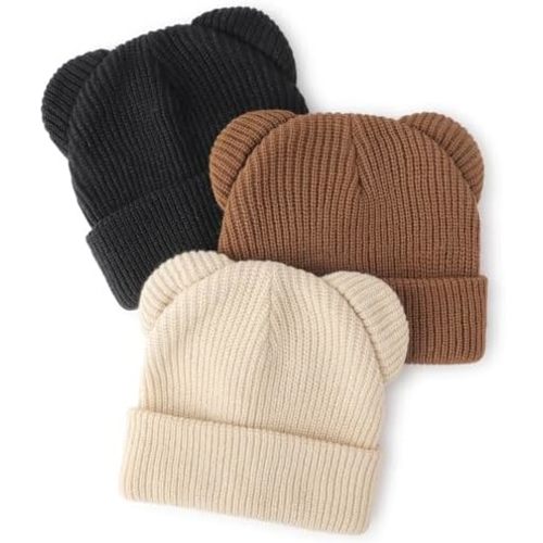 DRESHOW BQUBO Baby Beanie Winter Hat with Bear Ears Infant Toddler Knitted Warm Cap Beanies for Baby Boys Girls 0-24 Months