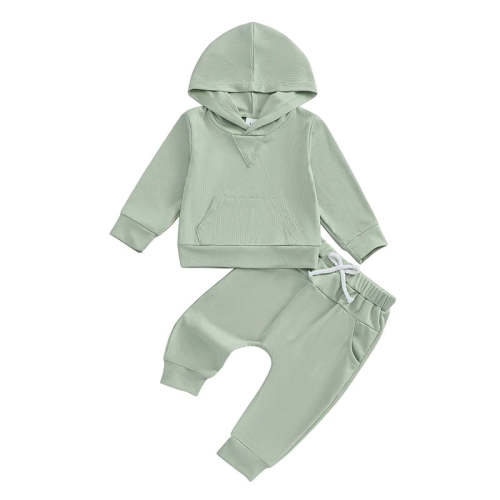 Baby Toddler Boys Girls Fall Outfit Ribbed Long Sleeve Hooded Top and – August + Willow
