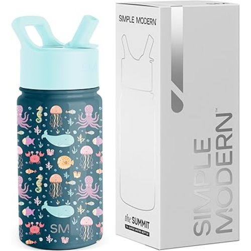 Simple Modern Kids Summit Water Bottle with Straw Lid | 14oz Stainless Steel Cup Insulated Tumbler for Toddlers, School | Under the Sea