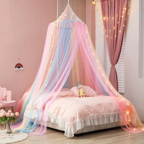 Kate Aurora Breathable Juvi Princess Rainbow Color Hanging Dome Canopy Tent Curtain Drape