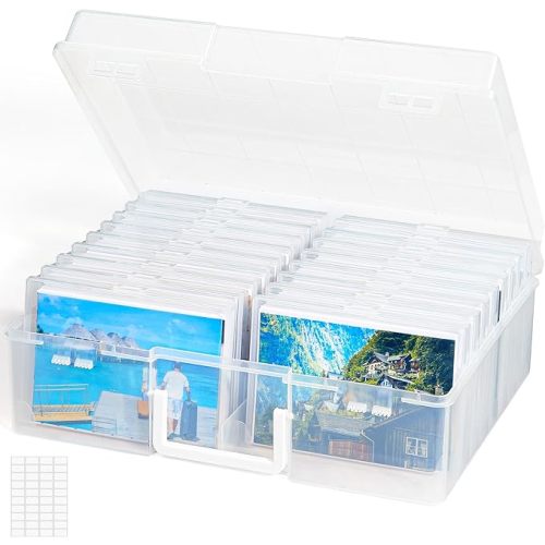 Lifewit Photo Storage Box 4x6 Photo Case, 18 Inner Photo Keeper, Clear Photo Boxes Storage with 1 Sheet Label Sticker, Seed Organizer Craft Storage Box for Cards Pictures Stamps Office Supplies - clear - 18 boxes
