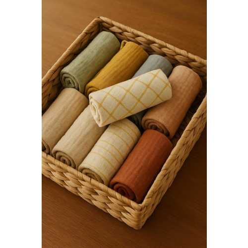 Soft Muslin Baby Washcloths – Set of 5 Random Colors – Organic Cotton Face Towels – Reusable Baby Wipes – Neutral Baby Shower Gift