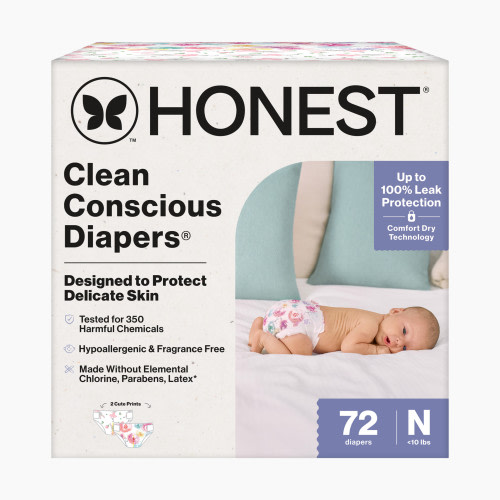 The Honest Company Clean Conscious Disposable Diapers - Rose Blossom + Tutu Cute, Nb, 72 Count