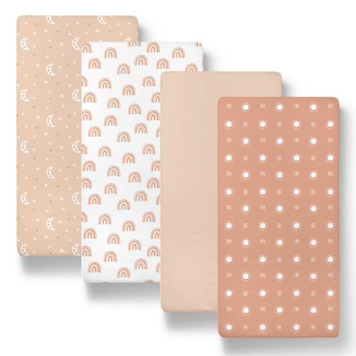 The Peanutshell Boho Bassinet Sheets for Newborn Baby Girl or Baby Boys, 4 Pack Set