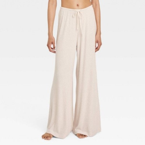 Women's Cozy Ribbed Wide Leg Pants - Auden™ Oatmeal L: Relaxed Fit, Mid Rise, Abstract Pattern