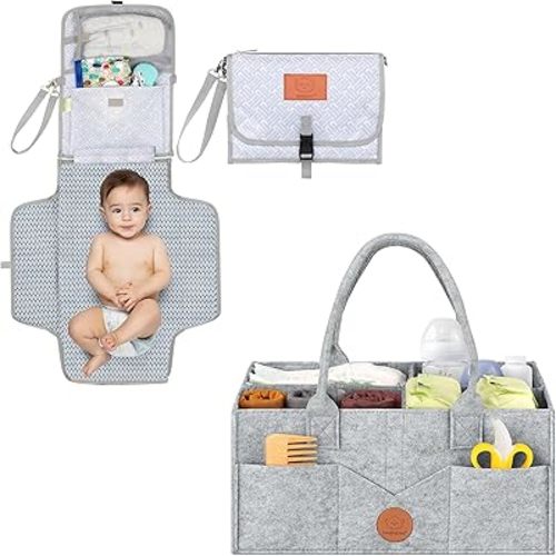 KeaBabies Portable Diaper Changing Pad and Diaper Caddy Organizer - Waterproof Foldable Baby Changing Mat - Baby Organizer for Nursery - Diaper Changing Station - Car Storage Organizer - Travel Diaper