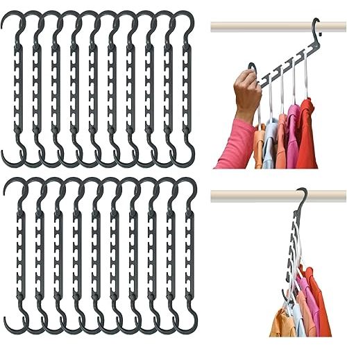 Wonder Hanger Max 20-Pack Space Saving Hangers, Reinforced Hooks Swivels 360°, Cascading Hanger, College Dorms & Storage Closet Organizer, Fully Assembled – Grey