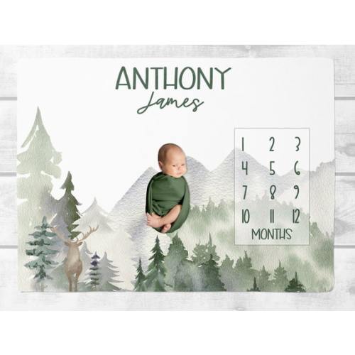 Mountains Baby Milestone Blanket Boy Woodland Milestone - Etsy