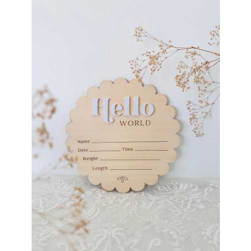 Hello World Scalloped Sign for Newborn photos