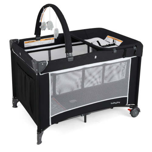 3-in-1 Portable Baby Crib and Playpen With Changing Table-Black