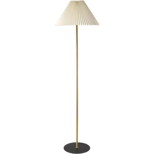 Modern Pleated Floor Lamp, Gold Pole Floor Lamps, Simple Design Tall Lamp with Adjustable Beige Lampshade, Standing Lamp for Living Room, Bedroom, Office, Home (Without Bulb)