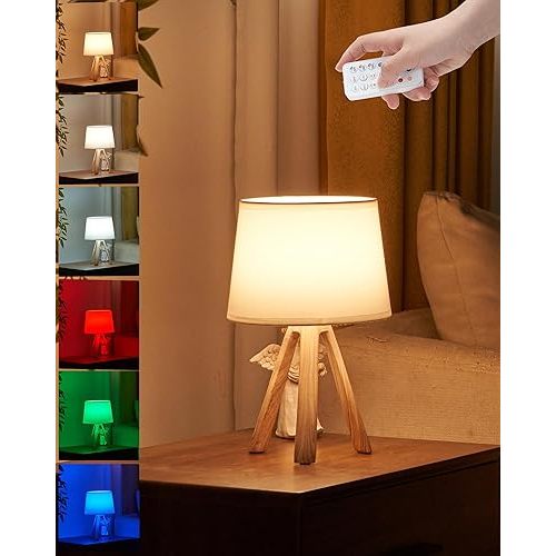 UMEXUS Cordless Table Lamp with Timer & Dimmer, Built-in Rechargeable Battery, Remote Control Bedside Lamp Fabric White Shade, Small Tripod Desk Lamp Bedroom Nightstand Living Room Office End Table