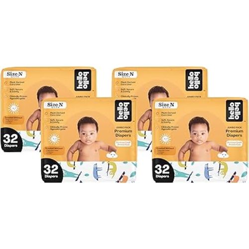 Hello Bello Premium Baby Diapers Size Newborn I 32 Count of Disposable, Extra-Absorbent, Hypoallergenic Baby Diapers with Snug and Comfort Fit I Sleepy Sloth (Pack of 4)