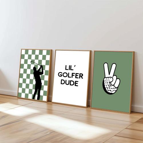 Golf Nursery Decor Set of 3 Prints, Golf Nursery, Digital Prints, Boho Golf Boys Room Decor, Playroom Golf Wall Art, Lil Golfer Dude Print