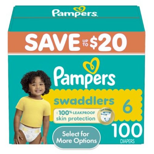 Pampers Swaddlers Diapers - Size 6, 100 Count, Ultra Absorbent and Soft Disposable Baby Diapers
