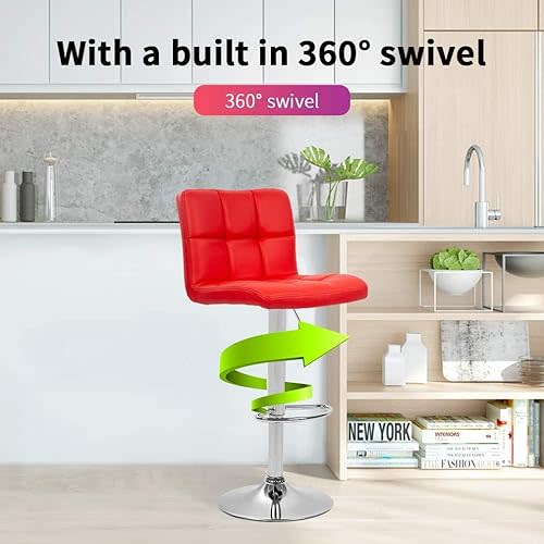 BestOffice Counter Height Bar Stools Set of 2 PU Leather Swivel BarStools for Kitchen Stool Height Adjustable Counter Stool Barstools Dining Chair with Back (Red)