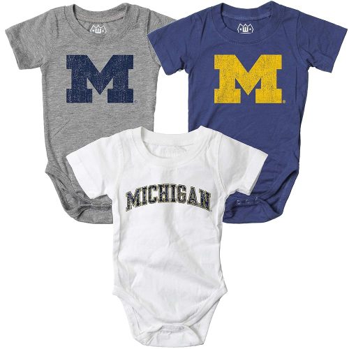 Wes and Willy Baby College Team 3 Pack of Cotton Rompers