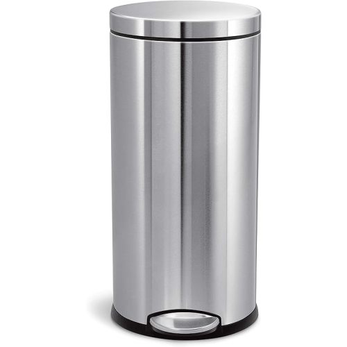 simplehuman 30 Liter / 8 Gallon Round Step Trash Can, Brushed Stainless Steel
