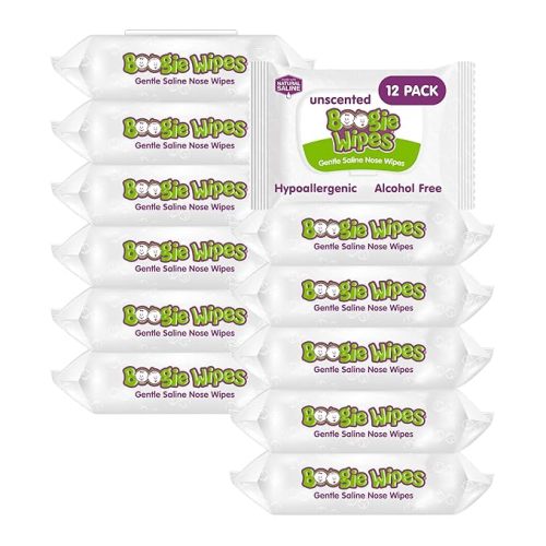 Saline Nose Wipes by Boogie, for Baby & Kids, Face, Hand & Body, Made with Vitamin E, Aloe, and Natural Saline, Unscented, 30 Count (Pack of 12)