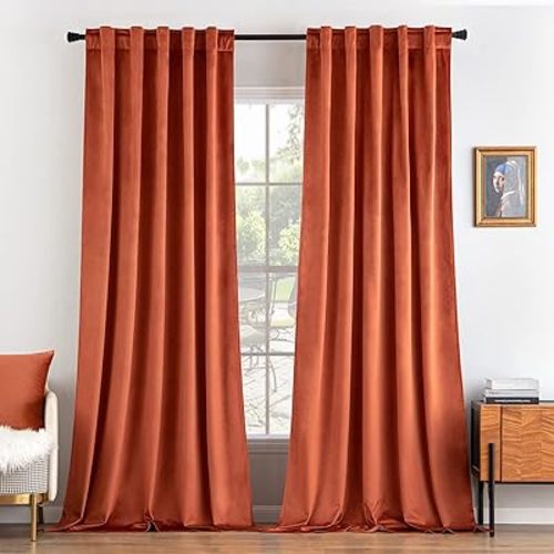 MIULEE Velvet Curtains 90 inches 2 Panels - Luxury Burnt Orange Blackout Curtains for Bedroom Living Room Thermal Insulated Super Soft Window Drapes Rod Pocket & Back Tab, Terracotta Rust Fall Decor