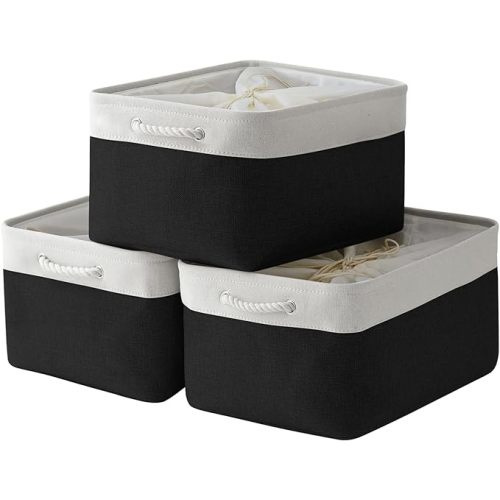 TheWarmHome Organization and Storage Basket for Organizing - Jumbo 3 Pack 17.7x13.8x9.7 inch Fabric Storage Cubes for Closet Gifts Organizer Empty Book (White & Black)