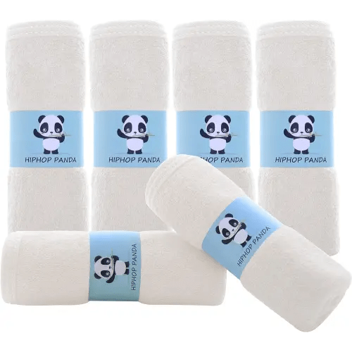 HIPHOP PANDA Baby Wash Clothes, Rayon Made from Bamboo - 2 Layer Ultra Soft Absorbent Washcloths for Boy - Newborn Face Towel - Makeup Remove Washcloths for Delicate Skin - (Ivory, 6 Pack)