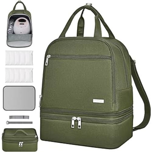 DERJUNSTAR Breast Pump Bag, Spectra Pump Backpack, Mini Pumping Bags with Pockets for Working Mom, Compatible with Spectra S1, S2, Green