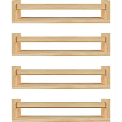 BOMID Wall Bookshelves,Set of 4 Natural Wood Floating Bookshelf,Nursery Shelves,Floating Book Shelves for Wall(Burlywood)