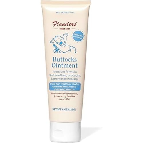 Flanders Buttocks Ointment - Diaper Rash Cream for Treatment & Prevention, Pharmacist Developed, Heat Rash & Chafing in Infants to Adults, Instant Relief (4oz Tube)