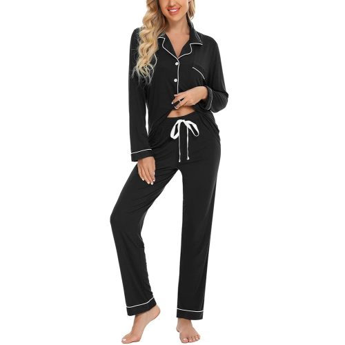 Samring Pajamas Women's Long Sleeve Sleepwear Button Down Pj Sets Soft Loungewear Pajama Set for Women S-XXL