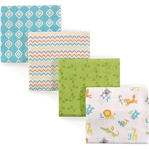 Luvable Friends Unisex Baby Cotton Flannel Receiving Blankets, Abc 4-Pack, One Size