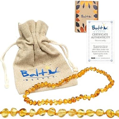 Baltic Amber Necklace (Baroque Honey) Unisex - 100% Certified Authentic Baltic.