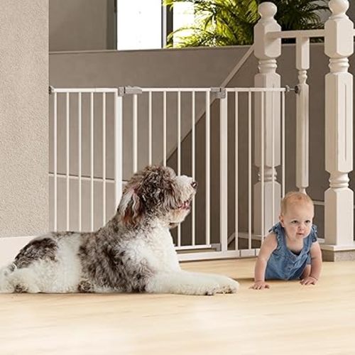 InnoTruth 28.9-49" Baby Gate for Stairs, 30" Tall Extra Wide Dog Gates for Doorways One-Hand Opening, Easy Walk Thru Dual Lock Dog Gates for The House, Hallways, Bedrooms, Easy Install Kid Gate,White