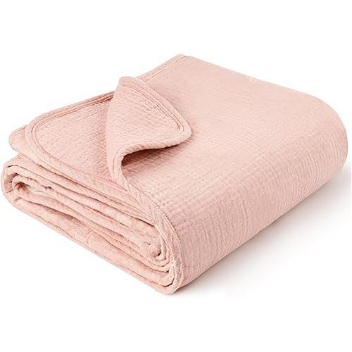 Konssy Muslin Baby Blankets for Girls Boys, 100% Cotton Crib Blanket for Infant Toddler, Super Soft and Lightweight Nursery Swaddling Wrap 40"x36" (Pink)